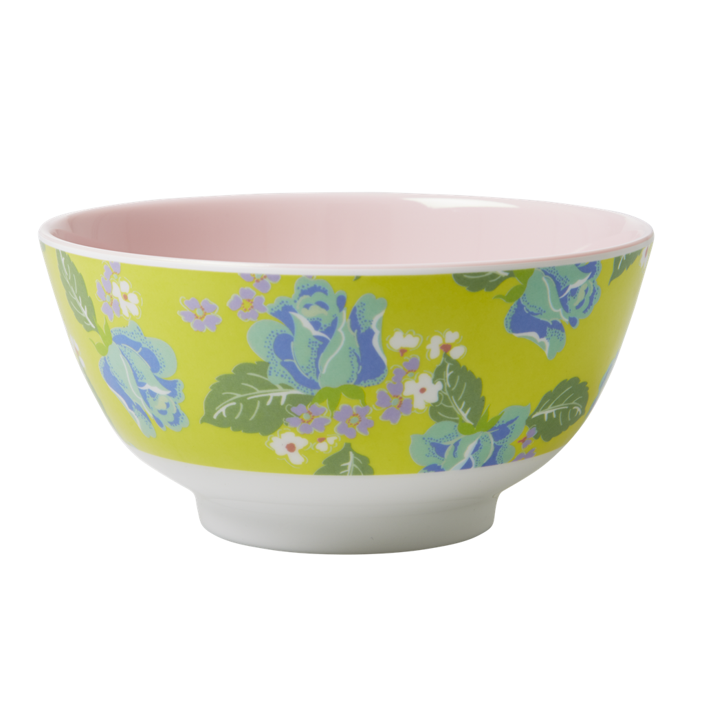 Yellow and pink melamine Bowl with flowers by Rice DK Vibrant Home